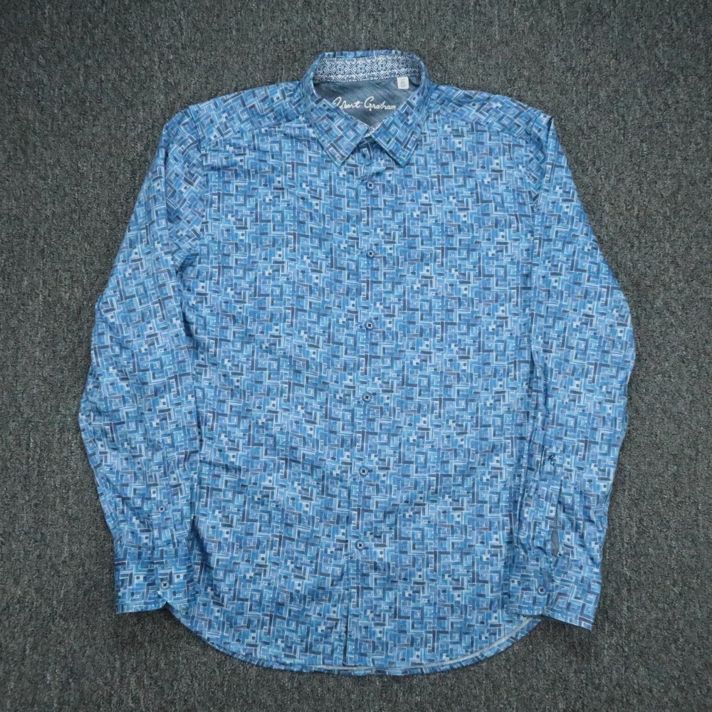 Robert Graham Shirt Mens XL Blue White Geometric Long Sleeve Button Up